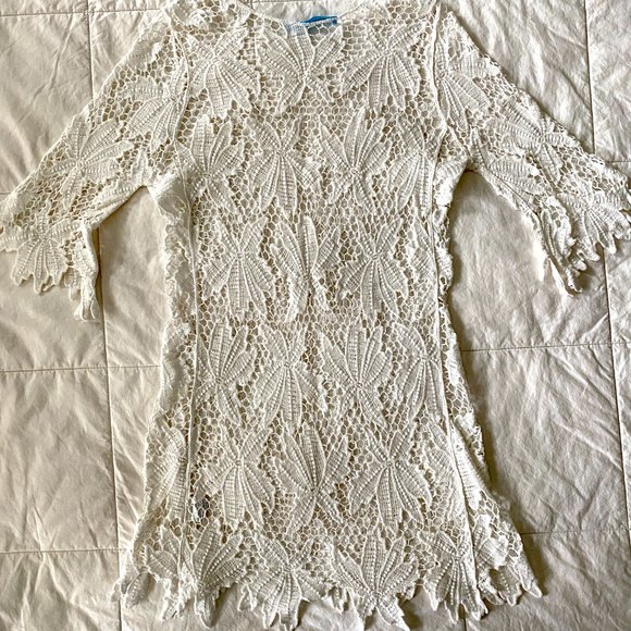 White Cotton Lace Crochet Beach Cover Up Solitaire Swim - Picture 7 of 13